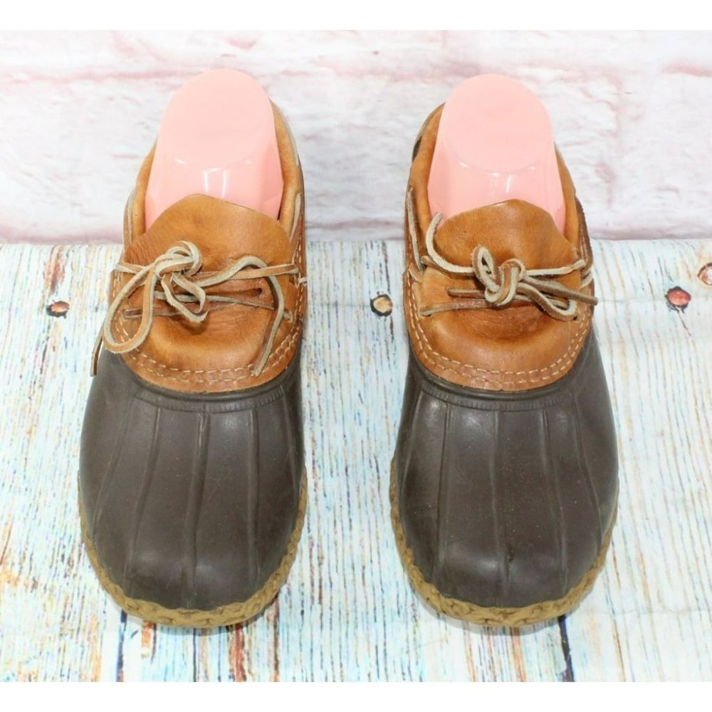 LL Bean Brown Leather Rubber Slip On Moccasin Low Ankle Duck Boots Size 7 M - Picture 5 of 8